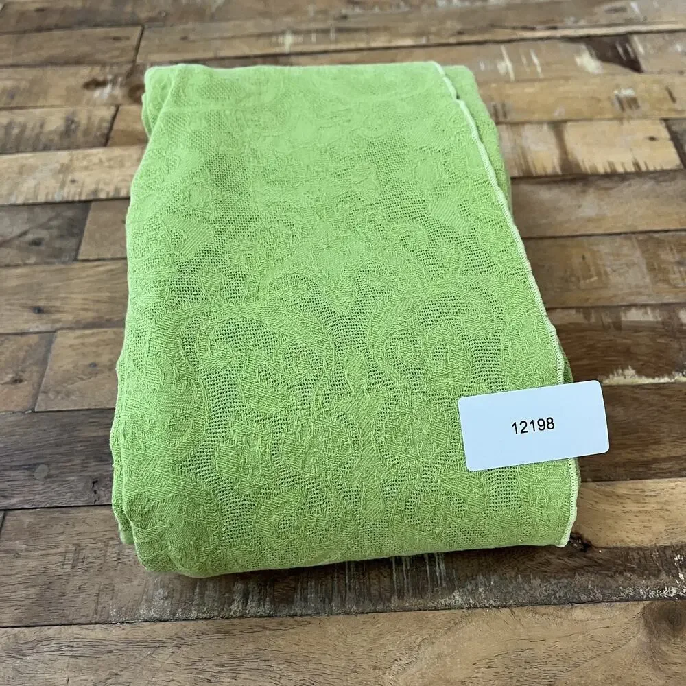 Green Floral Brocade Fabric Tablecloth 46 x 61